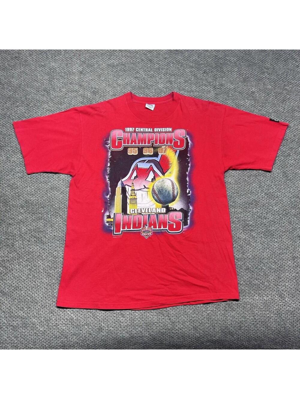Vintage 1997 Starter Cleveland Guardians Central Division Champion T-Shirt Large